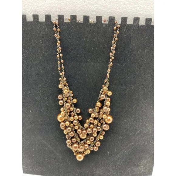 Coldwater Creek Necklace Tiered Layered Brown Bronze Jewelry Costume Fashion 19” - Picture 3 of 5